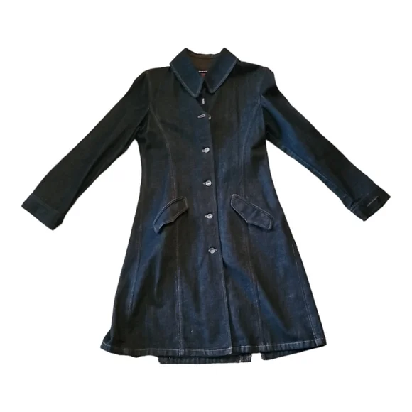 NWOT DKNY Retro Indigo Denim Trench Coat Sz M - Picture 6 of 6